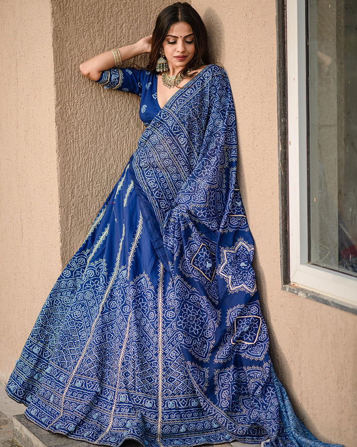 Navy Blue Color Vaishali silk Semi Stitched Lehenga Choli