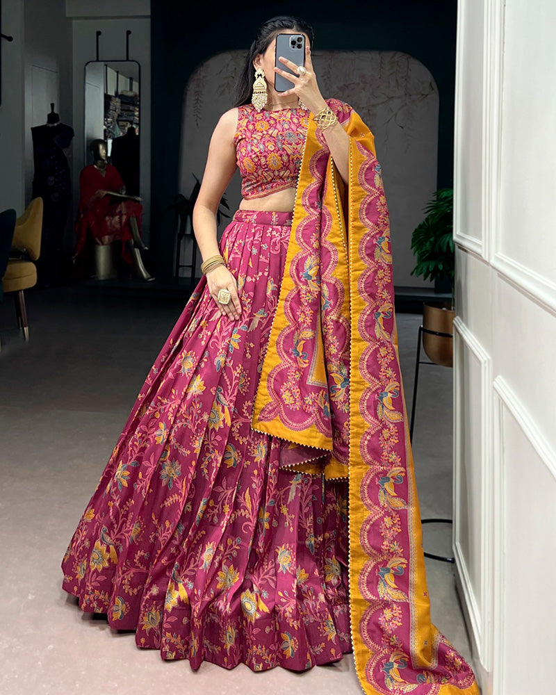 Pink Color Tasar Silk Foil Printed Lehenga Choli