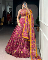 Pink Color Tasar Silk Foil Printed Lehenga Choli