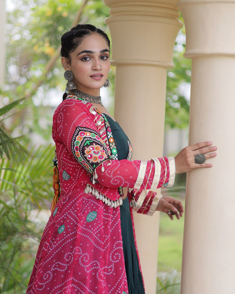 Dark Green Color Bandhani Printed With Rayon Lehenga  Choli