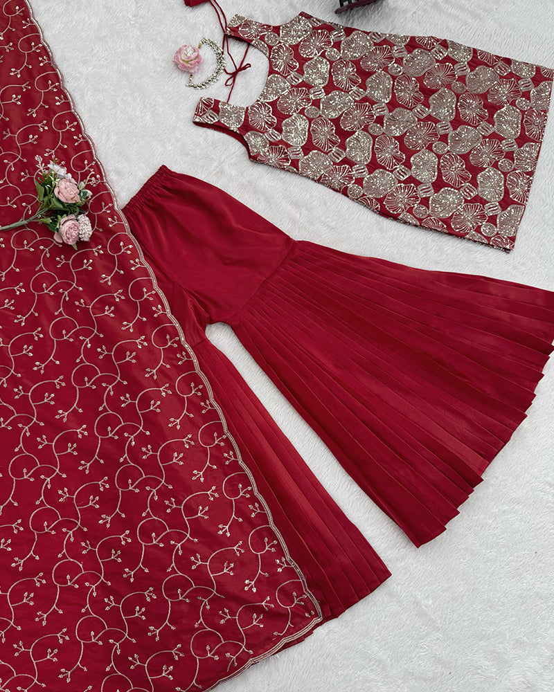 Rust Orange Color Shimmer Silk Sharara Suit