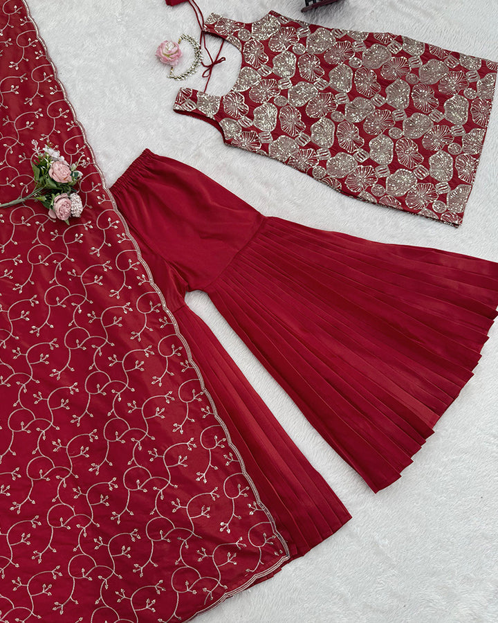 Rust Orange Color Shimmer Silk Sharara Suit