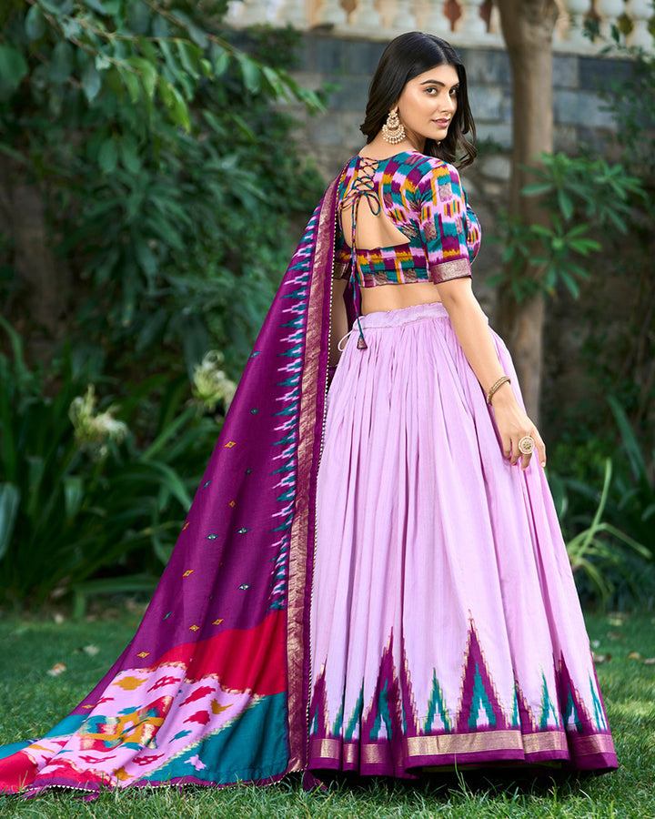 Light Purple Color Print With Foil Work Tussar Silk Lehenga Choli
