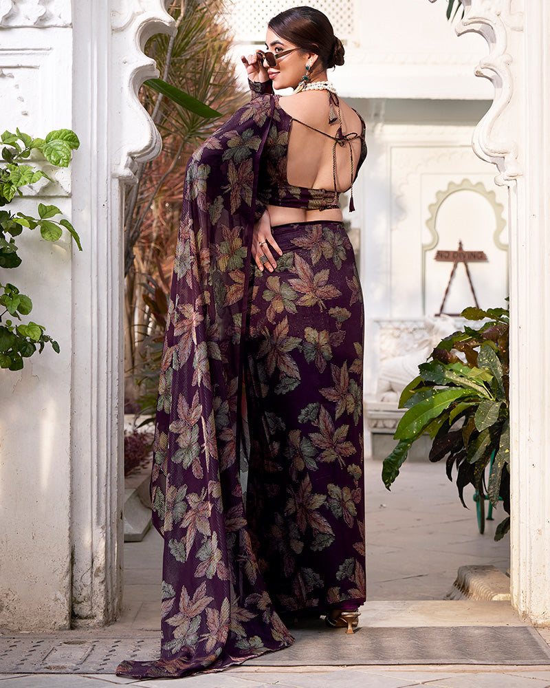 Wine Color Lurex Brasso Viscose Saree