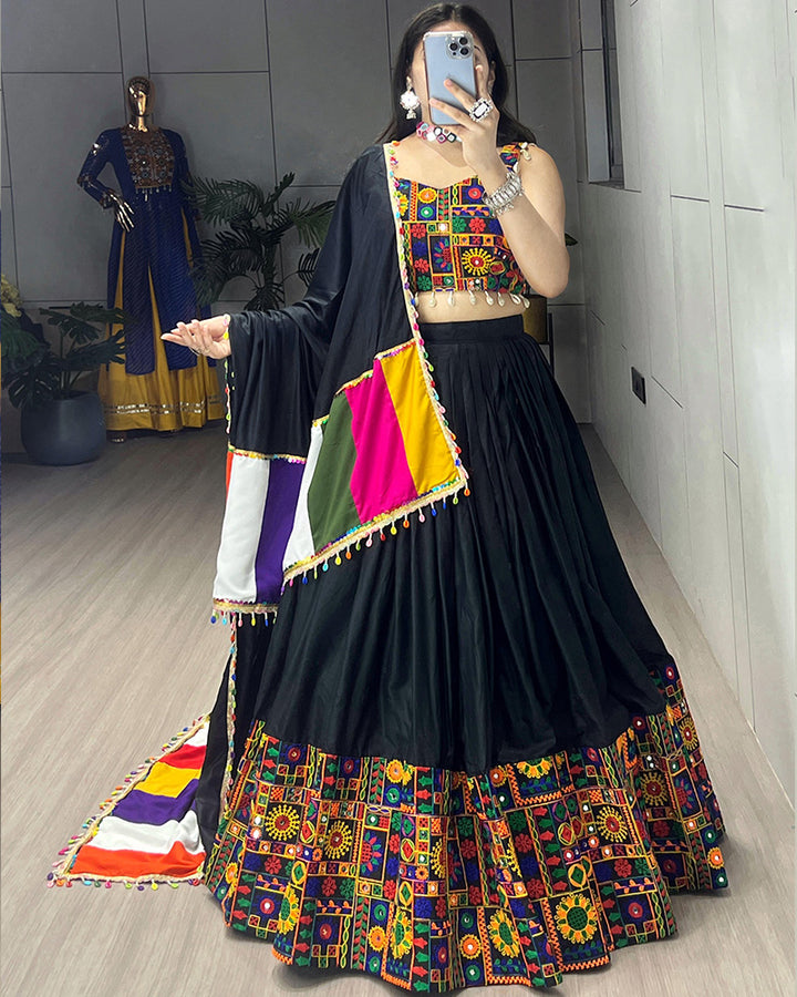 8 Multi Color Designer Pure Rayon Cotton Gamthi Work Navratri Lehenga Choli