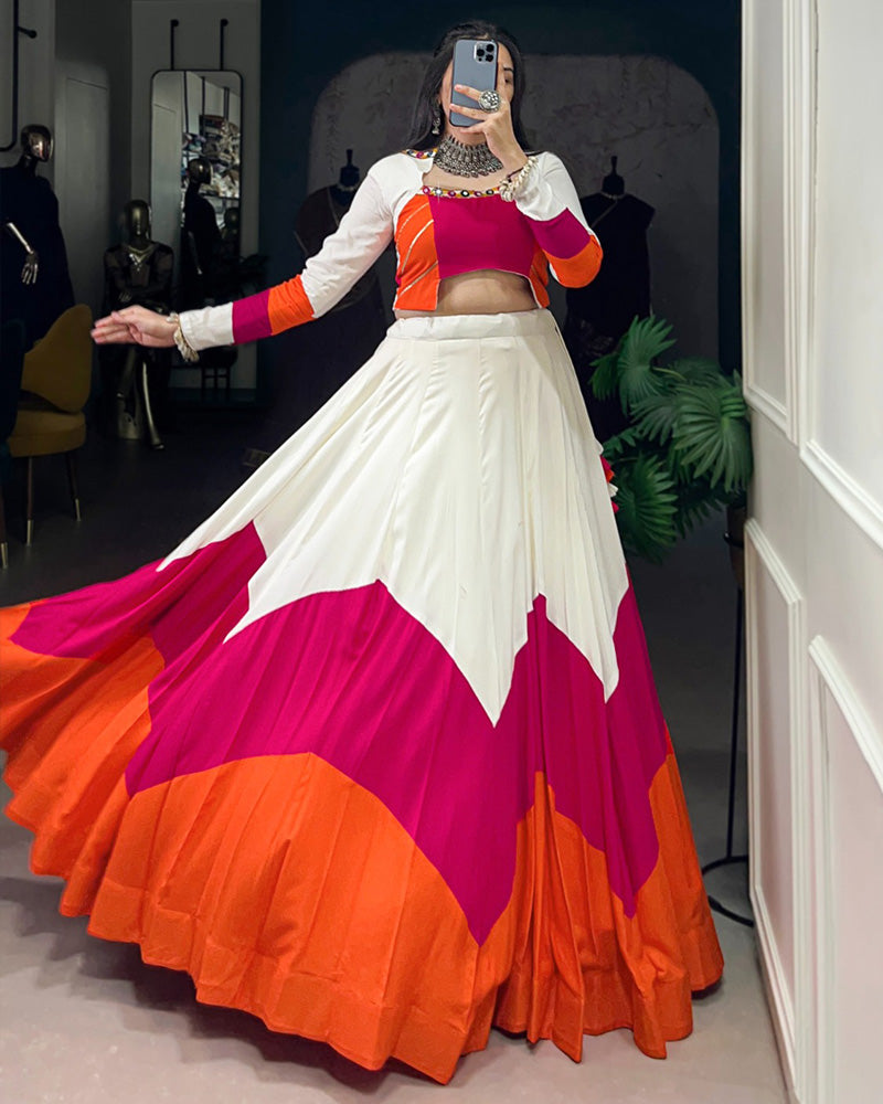 Festive Multi-Tone Navratri Lehenga with Mirror Work