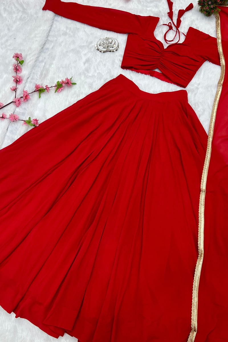 Full Flairy Full Stitched Red Designer Georgette Lehenga Choli