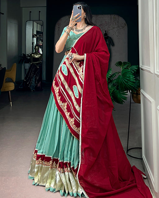 Traditional Mint Blue Color Rayon Navratri Lehenga Choli