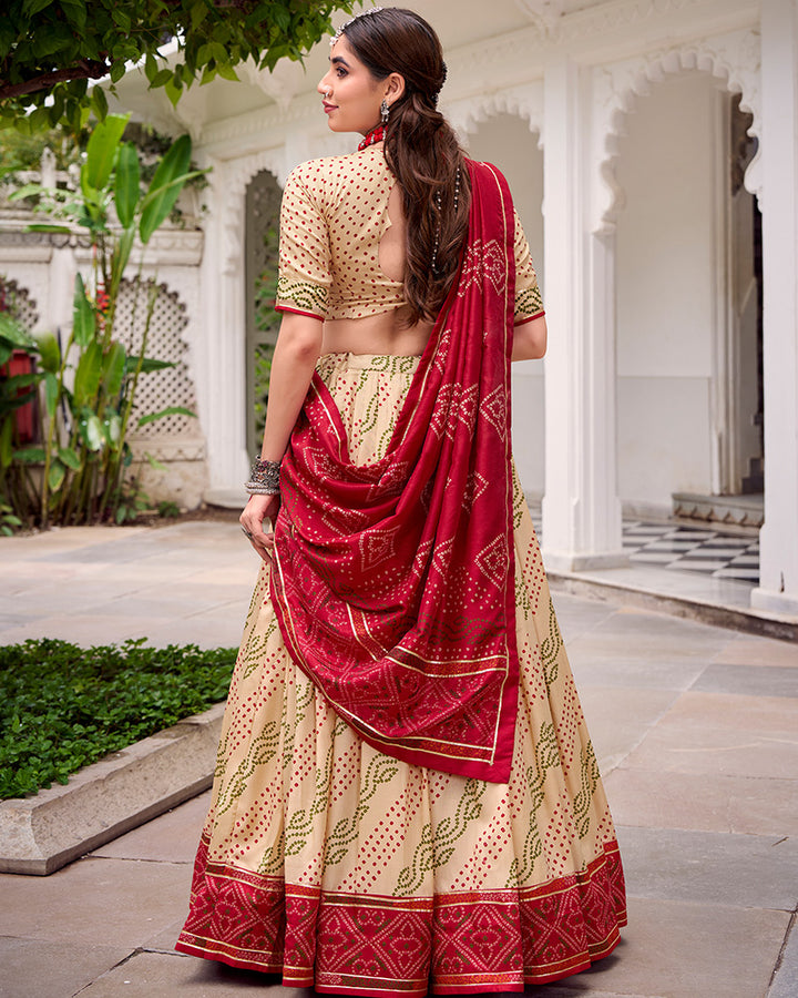 Vibrant Off-White Color Tasar Silk Navratri Lehenga Choli