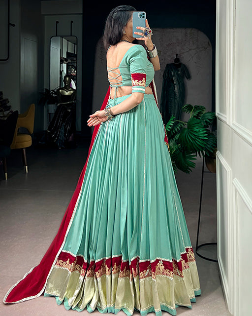 Traditional Mint Blue Color Rayon Navratri Lehenga Choli
