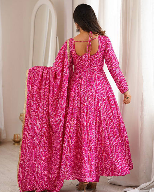 Pink Color Rayon Mirror Embroidered Anarkali Suit