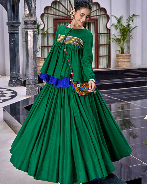Green Color Cotton Navratri Lehenga Choli