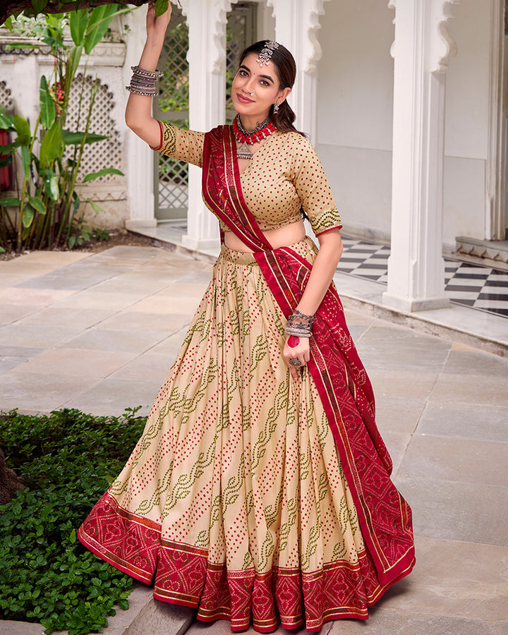 Vibrant Off-White Color Tasar Silk Navratri Lehenga Choli