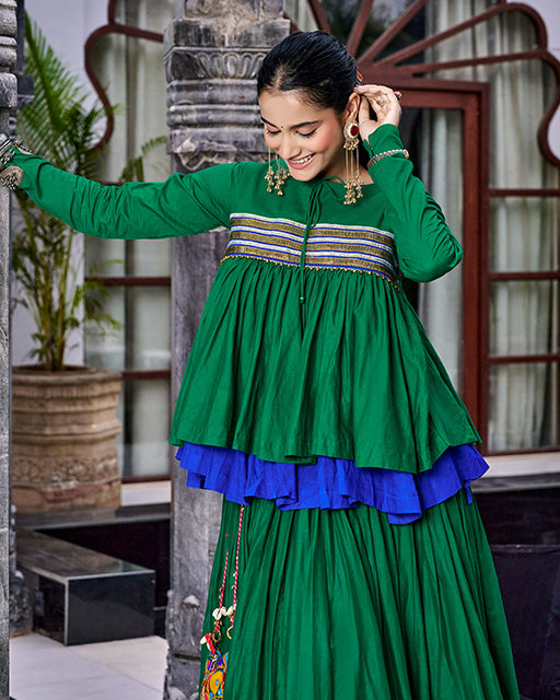 Green Color Cotton Navratri Lehenga Choli