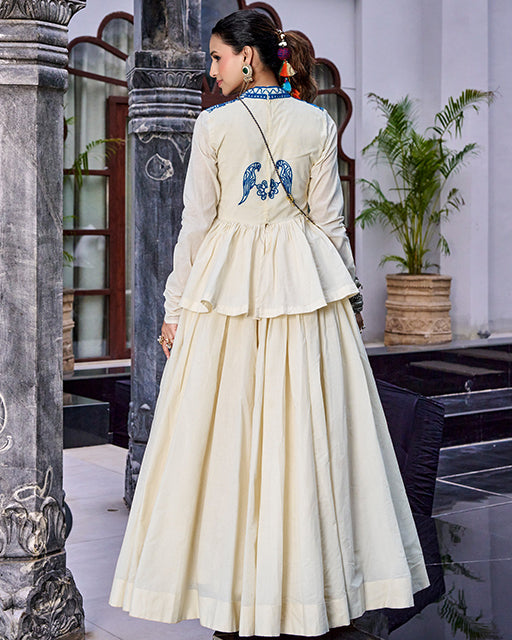 Off White Color Cotton Navratri Lehenga Choli