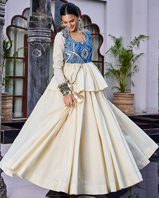 Off White Color Cotton Navratri Lehenga Choli