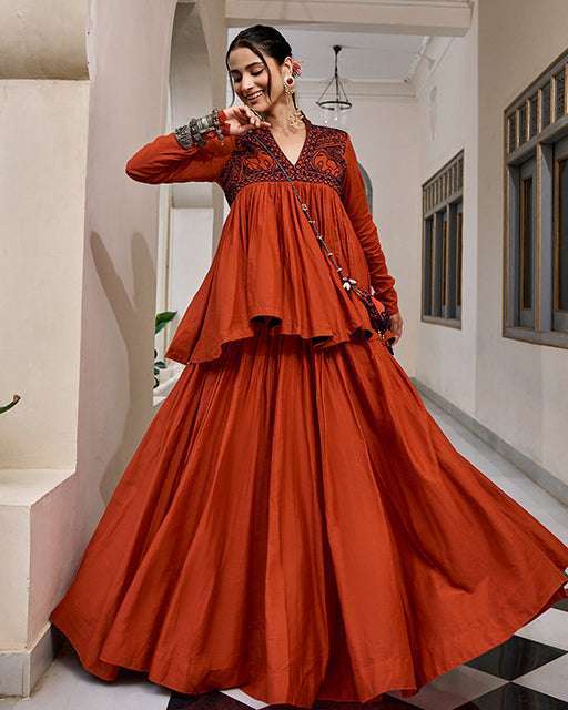 Orange Color Pure Cotton Navratri Lehenga Choli