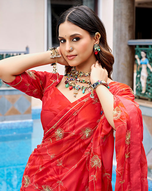 Elegant Red Color Georgette Navratri Lehenga Choli
