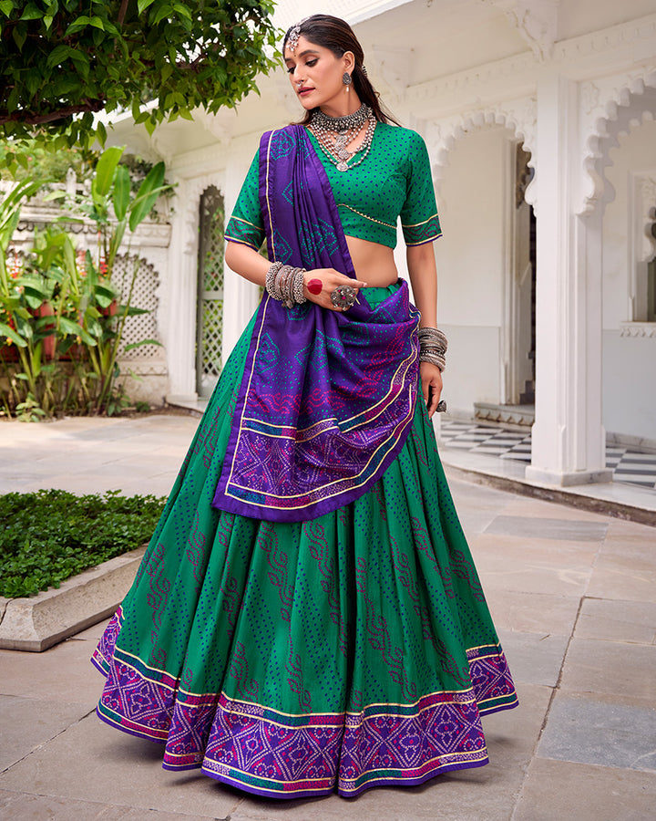 Vibrant Green Color Tasar Silk Navratri Lehenga Choli