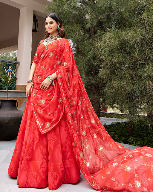 Elegant Red Color Georgette Navratri Lehenga Choli