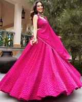 Pink Color Georgette Bandhani Printed Navratri Lehenga Choli