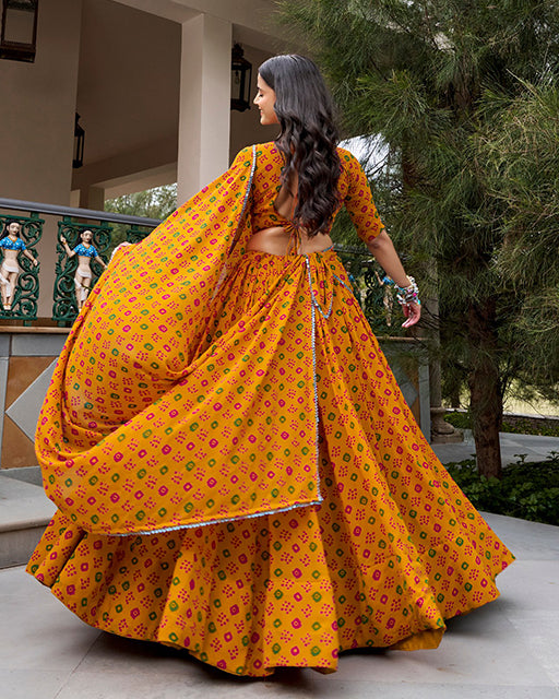 Mustard Yellow Color Georgette Bandhani Printed Navratri Lehenga Choli