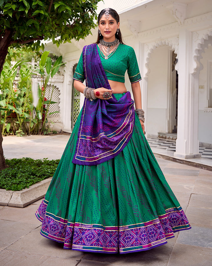 Vibrant Green Color Tasar Silk Navratri Lehenga Choli