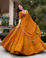 Mustard Yellow Color Georgette Bandhani Printed Navratri Lehenga Choli