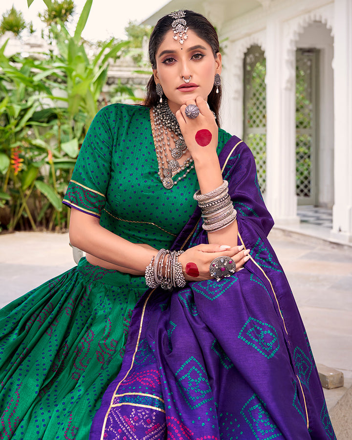 Vibrant Green Color Tasar Silk Navratri Lehenga Choli