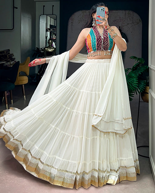 Elegant White Color Lightweight Navratri Lehenga Set