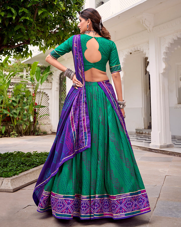 Vibrant Green Color Tasar Silk Navratri Lehenga Choli