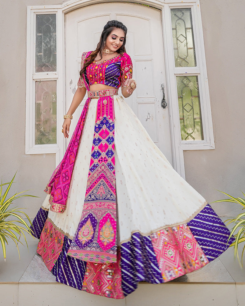 Off-White Color Jacquard Sequence Embroidered Wedding Lehenga Choli