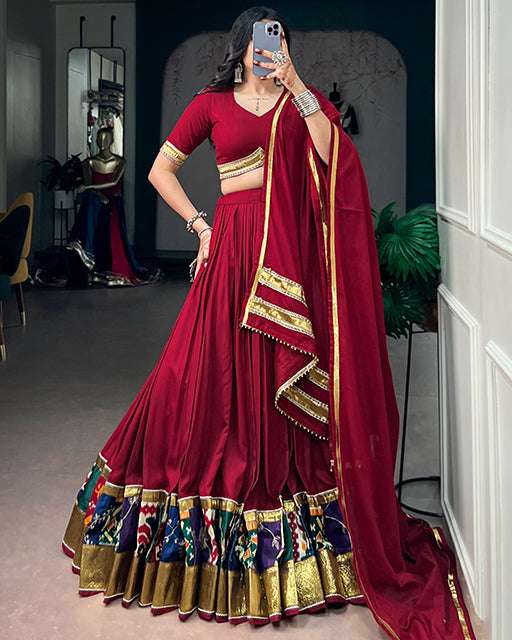 Maroon Color Rayon Traditional Navratri Lehenga Choli