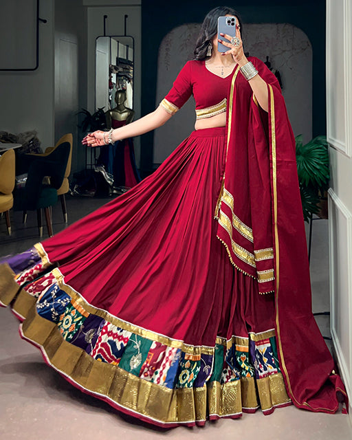 Maroon Color Rayon Traditional Navratri Lehenga Choli