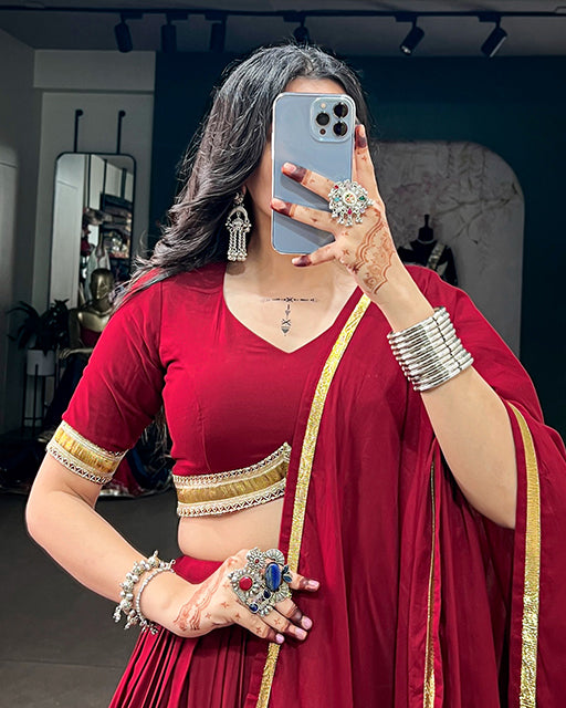 Maroon Color Rayon Traditional Navratri Lehenga Choli