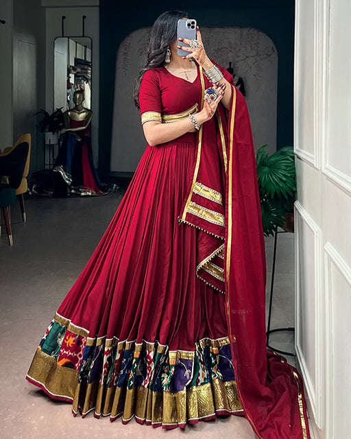Maroon Color Rayon Traditional Navratri Lehenga Choli