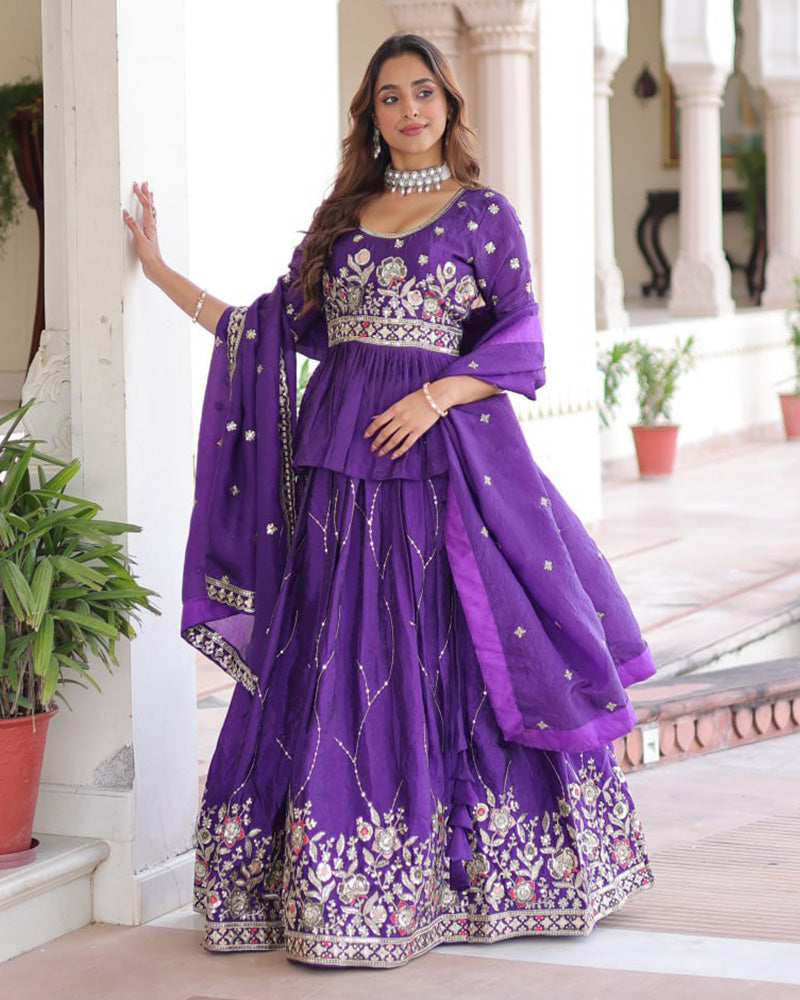 Purple Color Gold Crush Sequence Embroidered Lehenga Choli