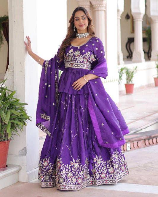 Purple Color Gold Crush Sequence Embroidered Lehenga Choli