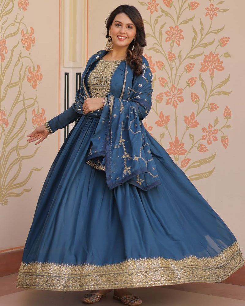 Designer Rama Color Star Georgette Embroidered Gown