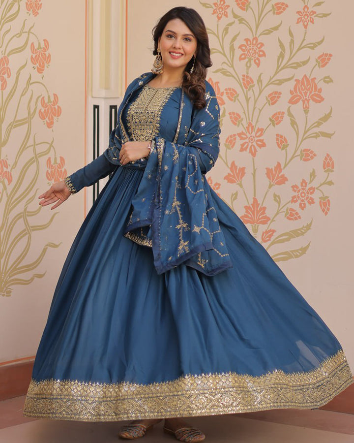 Designer Rama Color Star Georgette Embroidered Gown