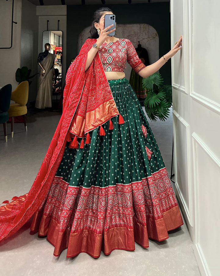 Green Color Bandhej Print Designer Lehenga Choli