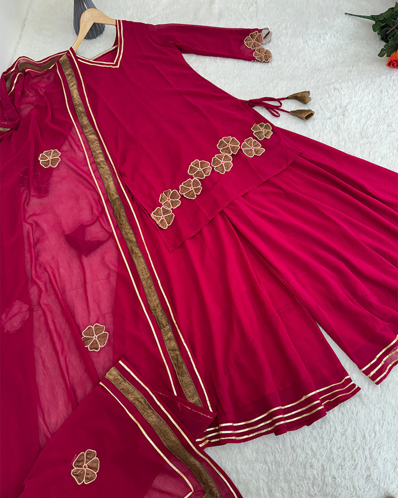 Rani Pink Color Faux Georgette Plazzo Suit