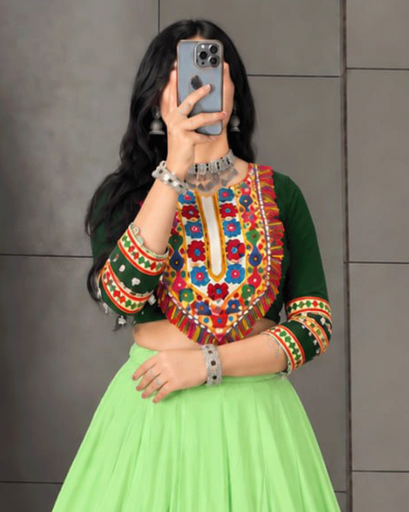 Four Color Rayon Cotton Navratri Lehenga Set