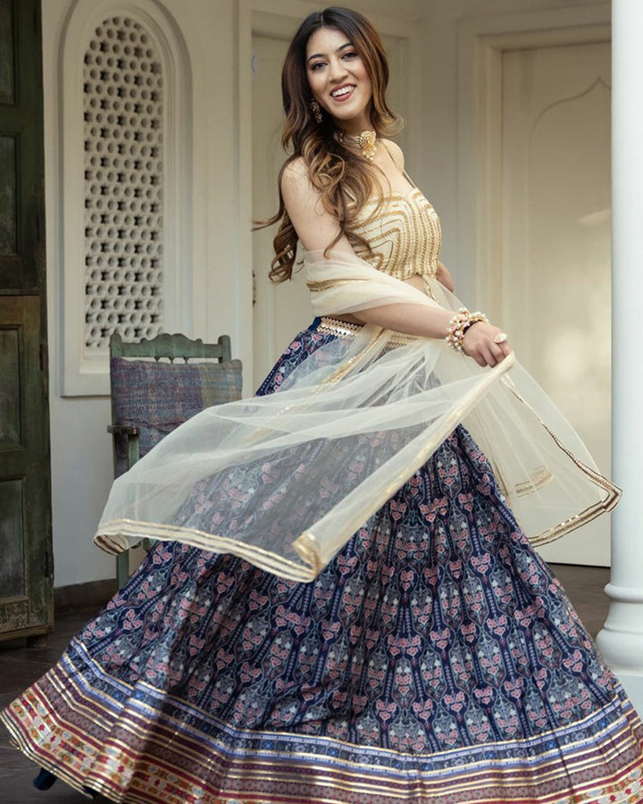 Blue Color Art Silk Printed Lehenga Choli