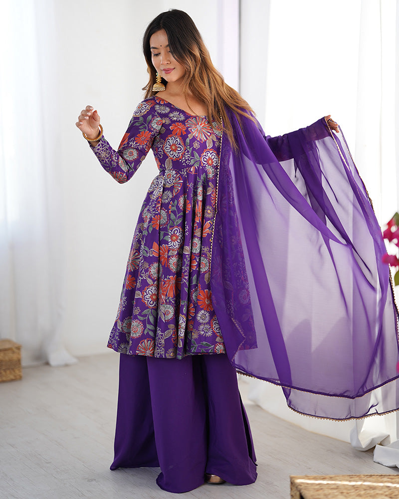 Purple Color Chanderi Silk Plazzo Suit