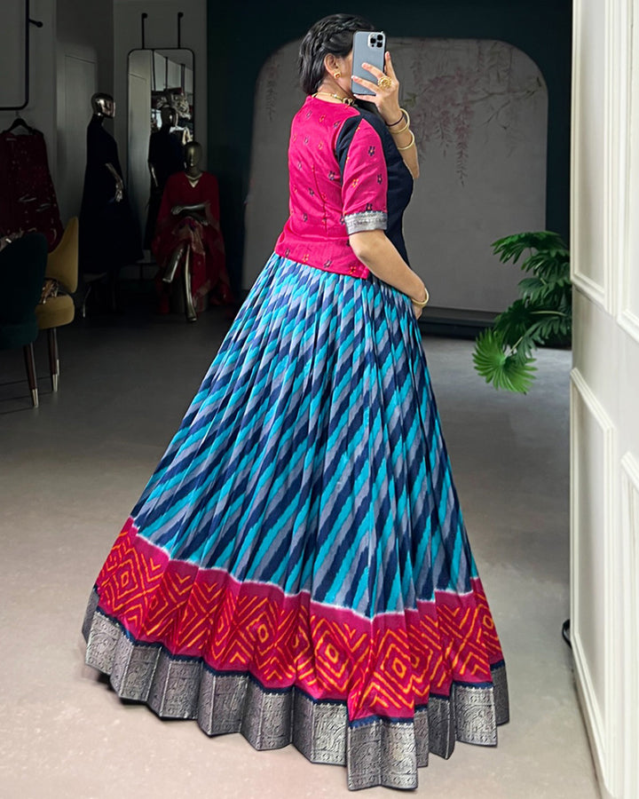 Firozi Color Tasar Silk Printed Zari Weaving Lehenga Choli
