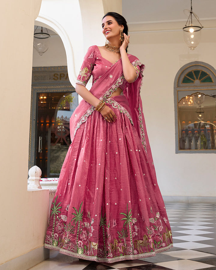 Designer Pink Color Gold Crush Sequence Embroidered Work Lehenga Choli