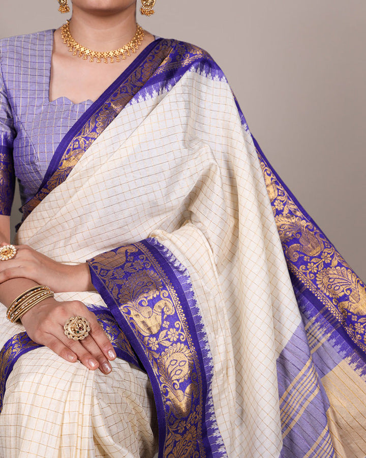 Royal Blue Color Poly Cotton Zari Weaving Saree