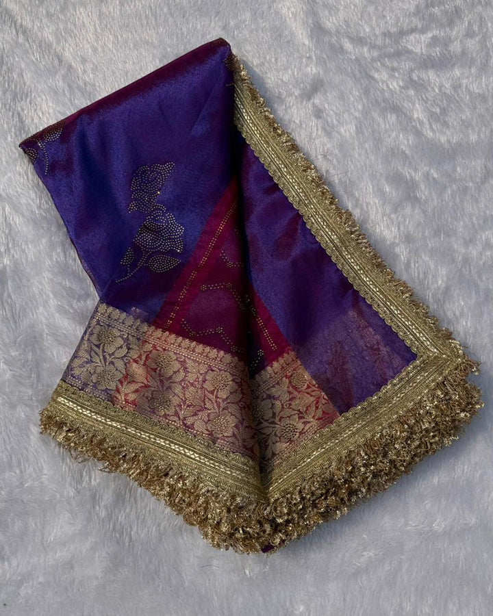 Premium Purple Color Organza Tissue Silk Saree.