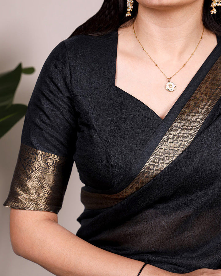Black Color Zari Weaving Mass Mello Saree